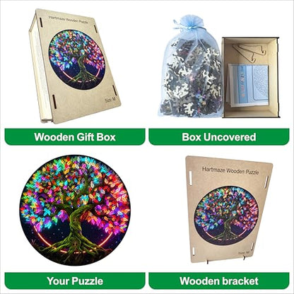 Hartmaze Tree of Life Wooden Puzzle, 178 Intricate Irregular Pieces, 11.2x11.2 Inch, Exquisite Wooden Gift Box – Symbolic Nature Art Jigsaw for Adults & Kids 8+ - color: Tree of Life