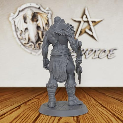 AUSPDICE Dungeons and Dragons Miniature 32mm for TTRPG - Barbarian AS407 | Unpainted DND Minis, Tabletop RPG Game Figurine, RPG Gift for Role Playing Gamers & Barbarian Lore Enthusiasts Axe Warrior