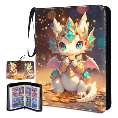 Cute Dragon Trading Card Binder, Card Binder for Girls Boys, Collectible Trading Card Holder for 400 Cards, PU Leather Binders Game Cards Collection Sports Cards Collector Albums with Zipper - color: Dragon-White Dragon, size: 400 Pockets