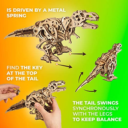 UGEARS Tyrannosaurus Rex 3D Wooden Puzzles for Adults - Wooden Model Kits for Adults D Rex Dinosaur Puzzle Kit Mechanical Models Automaton Kit Brain Teaser, Hobby Set Home Decoration - style: Tyrannosaurus Rex