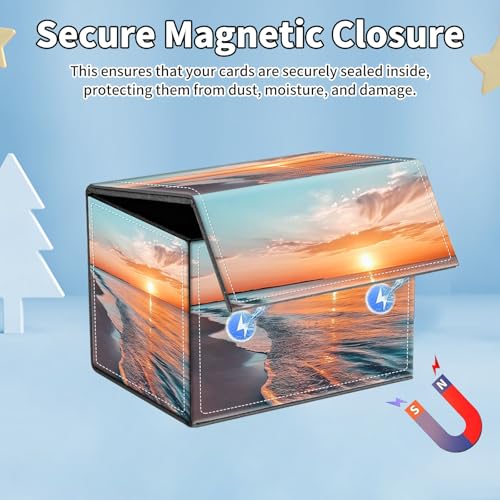 for MTG Commander Deck Box,Card Deck Box for Trading Yugioh MTG,Fits 100 Double Sleeved Cards,PU Leather Strong Magnet Case for Magic Commander TCG CCG,Beach Sunset - color: Beach Sunset