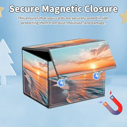 for MTG Commander Deck Box,Card Deck Box for Trading Yugioh MTG,Fits 100 Double Sleeved Cards,PU Leather Strong Magnet Case for Magic Commander TCG CCG,Beach Sunset - color: Beach Sunset