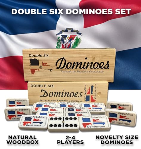PRK 14 Dominican Republic Dominoes Double Six Novelty Set with Dominican Republic Flag Design - Ideal for Parties 1 Set med Size Domino