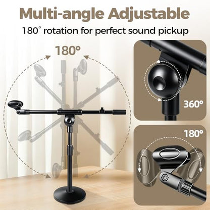 Microphone Stand Desk Adjustable Boom Arm Desktop Mic Stand Weighted Base