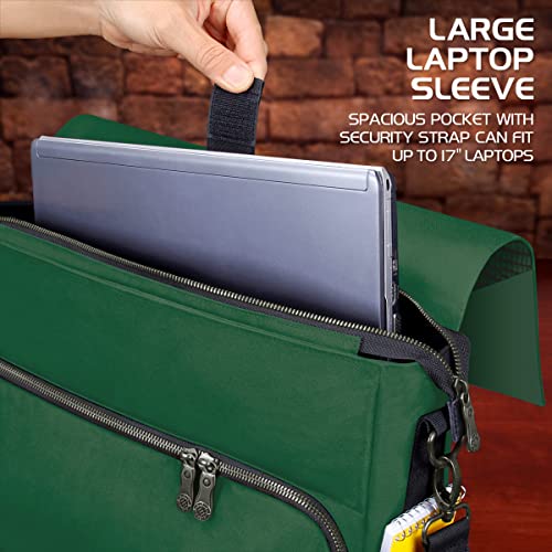 ENHANCE Collector's Edition RPG Player's Essentials DnD Bag - Dragon Hide Exterior Messenger Bag Fits 2-4 Books, Binders, Dice & Accessories, with 17 inch Laptop Slot, Battlemap Straps (Dragon Green) - color: Dragon Green