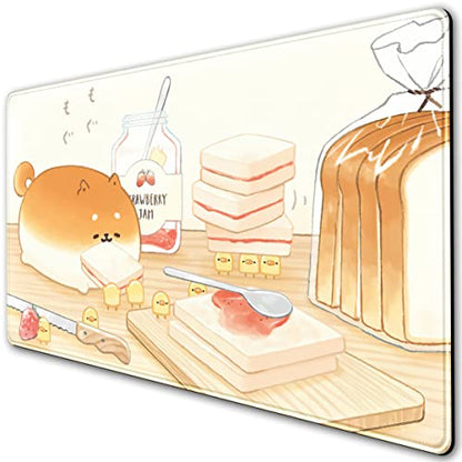 Cute Desk Mat Anime Cartoon Desk Pad Mouse Pad Kawaii Large Yellow Shiba Inu Gaming Mousepad XXL Laptop Keyboard Desktop Writing Pad Stitched Edge Desk Accessories for Girls Students 31.5''X15.7'' - color: Yellow Toast Bread