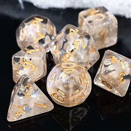 Cusdie 7-Die DND Dice, Polyhedral Dice Set Filled with Animal, for Role Playing Game D&D Dice (Gray Dog) - color: Dog Grey.