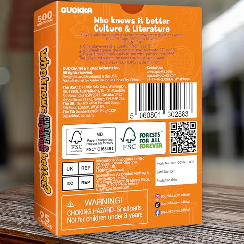 QUOKKA Board Games for Kids 8-12 and Family - Educational Card Game for Kids Age 12+ - Who Knows Culture and Literature Better? - 500+ Questions - Trivia for Family Game Night and Travel Fun - color: 08. Wkbculture