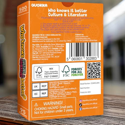 QUOKKA Board Games for Kids 8-12 and Family - Educational Card Game for Kids Age 12+ - Who Knows Culture and Literature Better? - 500+ Questions - Trivia for Family Game Night and Travel Fun - color: 08. Wkbculture