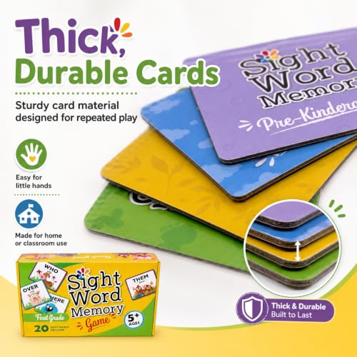 Sight Word Memory Game for Kids Ages 4-8, Matching Card Game for Preschool, Kindergarten, 1st & 2nd Grade, Learn to Read Educational Reading Game for Homeschool & Classroom (First Grade)