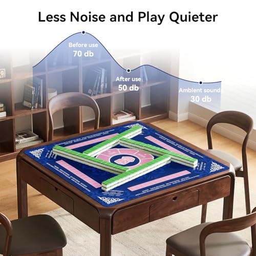 Mahjong Mat with Rules - Mahjong Table Cover with Non-Slip & Noise Reduction, Carrying Bag, Gaming Mat 32.4x32.4 Inch for Poker, Card, Board & Tile Games, Dominoes - Blue