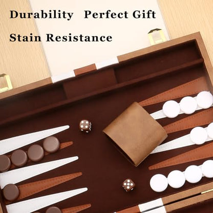 Backgammon Set - Classic Board Game with Premium Leather Case - Portable Travel Strategy Backgammon Game Set for Adults, Kids (11inch, Khaki) - color: Khaki, style: 11inch