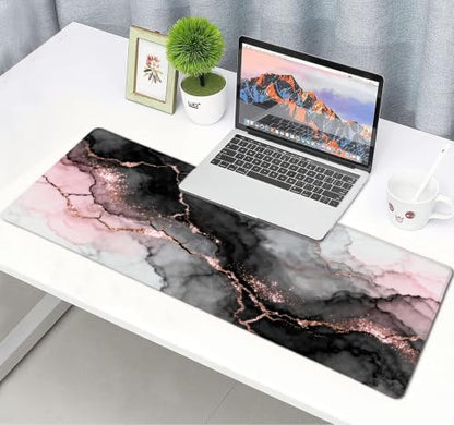 Large Mouse Pad, Desk Mat Computer Keyboard Pad Non-Slip Rubber Base Waterproof with Stitched Edges for Laptop Gaming, Office & Home 31.5 x 11.8 Inch (Pink Golden Marble) - color: Pink Golden Marble