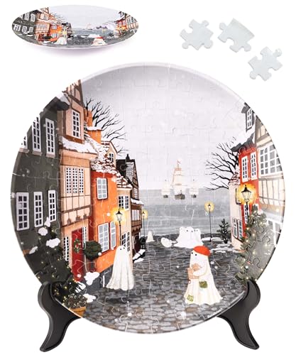 PieceRelax 3D Puzzle Plate 124 Pieces - Katherine Blower - Harbor’s First Snow – Jigsaw Puzzle for Adults, Decorative Plate with Durable Plastic Pieces, Ideal Gift for Home or Office Décor [PL1023] - color: Katherine Blower - Harbor’s First Snow