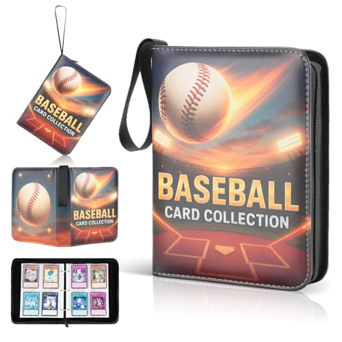 Best baseball card binder 4-Pocket holds 480 cards, 120 pages side-loading, PU leather zip waterproof cover, acid-free pages, for home storage & card shows, baseball cars binder, gift kids boys girls! - color: 4-Black and gold