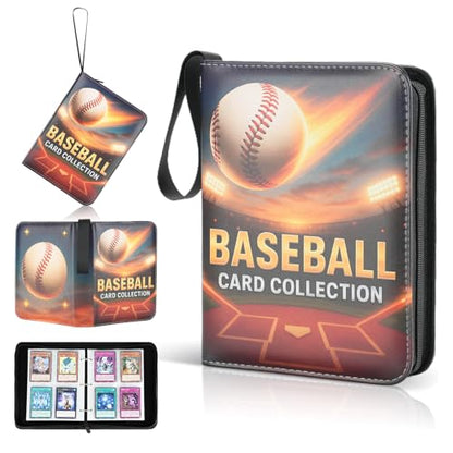 Best baseball card binder 4-Pocket holds 480 cards, 120 pages side-loading, PU leather zip waterproof cover, acid-free pages, for home storage & card shows, baseball cars binder, gift kids boys girls! - color: 4-Black and gold