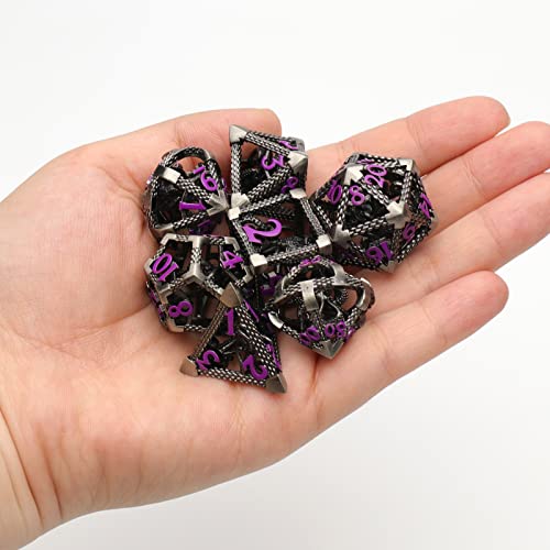 DND Dice Set,3D Octopus Hollow Metal 7-Die,Purple Numbers | copper construction,72g balanced weight,engraved numbers,gift box and velvet bag for DND RPG play - color: Cthulhu Purple Number