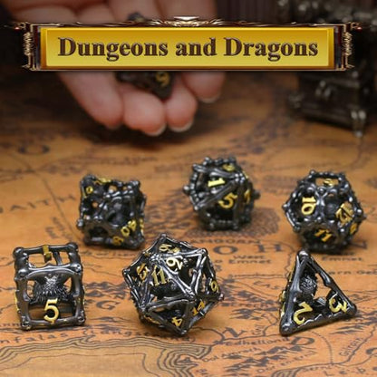 Beholder Dice Set DND, Dragon Eye Dice, ZHOORQI 7PC/Set Polyhedral Dices for Dungeons and Dragons, RPG, Eye Monster DND Gifts（Eye-Black Gold） - color: Eye- Balck Gold