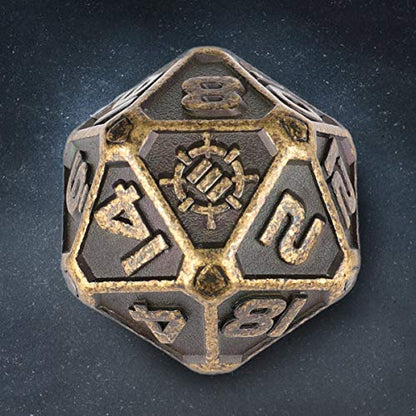 ENHANCE DND Metal Dice Set - 7pc Polyhedral Dice with Storage Case and Drawstring Bag - Solid Metal Set for Dungeons and Dragons, Pathfinder, More RPGs (Ancient Bronze) - color: Ancient Bronze