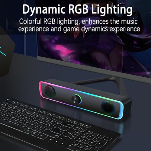 PC Speakers, Computer Speakers for Desktop with LED Dynamic Light, HiFi Stereo Sound Soundbar for Desktop Laptop Monitor, 3.5mm Aux Input & USB Powered