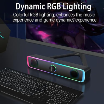 PC Speakers, Computer Speakers for Desktop with LED Dynamic Light, HiFi Stereo Sound Soundbar for Desktop Laptop Monitor, 3.5mm Aux Input & USB Powered