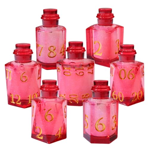 XENOLUX Liquid Core Potion Bottle Dice Set, Red Healing Potion Resin Polyhedral Dice with Floating Glitter and Gold Numbers for Dungeons and Dragons Board Games - BOT7 - color: Bot7