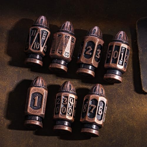 UDIXI Metal DND Bullet Dice Set, Polyhedral Bullet Metal Dice Set Copper | 7PCS, Cool Style, Magazines Container and PU Leather Bag, for D&D Dungeons and Dragons Role Playing Games and Tabletop Games - color: Copper