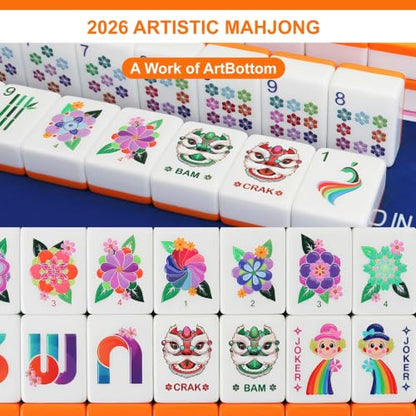 American Mahjong Tile Set - 168 Engrave Mah jongg Tiles Game Sets 1.2-inch Complete Cute Mah Jong, Beautiful Pretty 1.2” Majong Only, Mahjongg with Bag and Dice Accessories (Orange) - color: Orange - 2