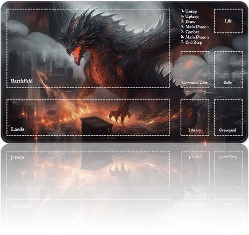 Playmat for MTG Magic Size 24x14 Inch Game Mats Tabletop Magic Play Mats,Premium Smooth Rubber Surface, Mousepad Compatible Qindaiwen for MTG RPG CCG Trading Card Game Play mats, Black Dragon - color: Black Dragon, size: playmat with zones