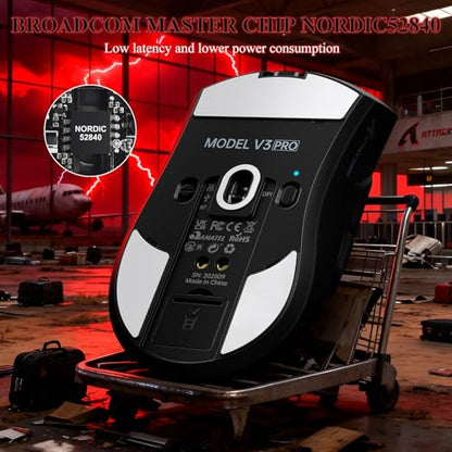 MAMBASNAKE Attack Shark V3 PRO 62g Superlight Wireless Gaming Mouse,RGB Magnetic Charging Dock,BK52820 Tri-Mode BT/2.4G Wireless/Wired Mouse,25000DPI,500mAh,5 Programmable Buttons for Pc/Mac,Black - color: Black