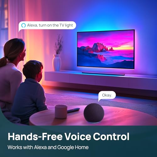 Linkind AI Sync TV Backlight Kit, HDMI 2.0 LED Strip with Decor Lighting for Home, Sync to Movie/Game/Music, 4K@60Hz for 27-90 inch TVs, Compatible with Alexa and Google Assistant