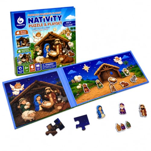 Travofun 20-Piece Magnetic Nativity Puzzle & Playset, Bible Story, Ages 3-6 | Build a 20-piece magnetic Nativity puzzle, then arrange the characters to retell the Christmas Bible story or create scenes. - style: Nativity