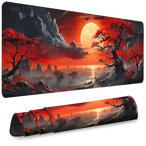 Mouse Pad Gaming - Desk Mat for Keyboard and Mouse - Large Mouse Pads for Desk, Gaming Mousepad with Non-Slip Base, Desks Pad (31.5" X 11.8") for Game, Office and Home - color: Cherry Blossom Full Moon - 12, size: 31.5L x 11.8W inches