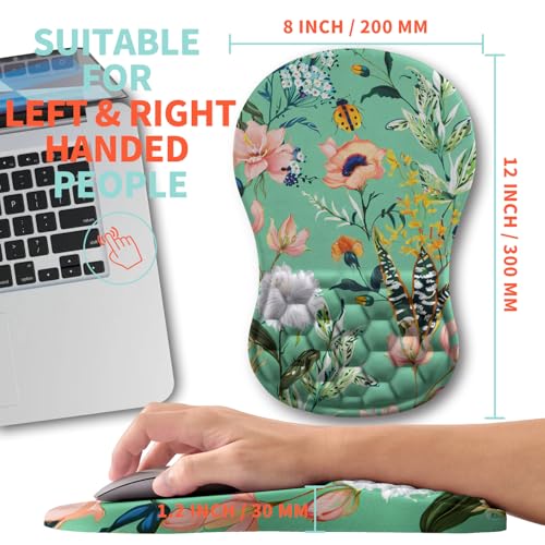 Ergonomic Mouse Pad Wrist Support with Memory Foam Massage Bulge, Carpal Tunnel Pain Relief Mousepad Wrist Rest for Mouse(12x8 inch, Pink Flowers) - color: Kg036-pink Flowers