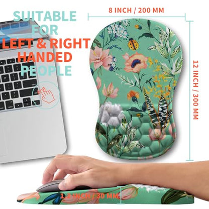 Ergonomic Mouse Pad Wrist Support with Memory Foam Massage Bulge, Carpal Tunnel Pain Relief Mousepad Wrist Rest for Mouse(12x8 inch, Pink Flowers) - color: Kg036-pink Flowers