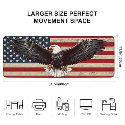 Mouse Pad, Large Anti-Slip with Stitched Edges Desk Mat Desktop Laptop Computer Desk Keyboard Mat,Table Protector Blotter Mat (Eagle Flag, 31.5" x 11.8") - color: Eagle Flag, size: 31.5" x 11.8"