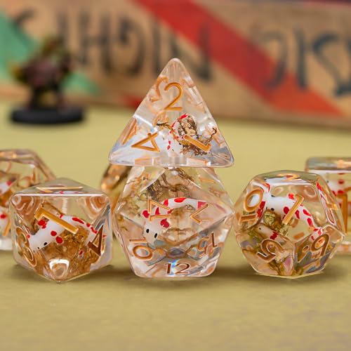 DND Fish Dice Set, Resin Cute Polyhedral Dice for Dungeons and Dragons, RPG, MTG D&D 7-DIE (D4, D6, D8, D10, D12, D20, D%) - color: Fish
