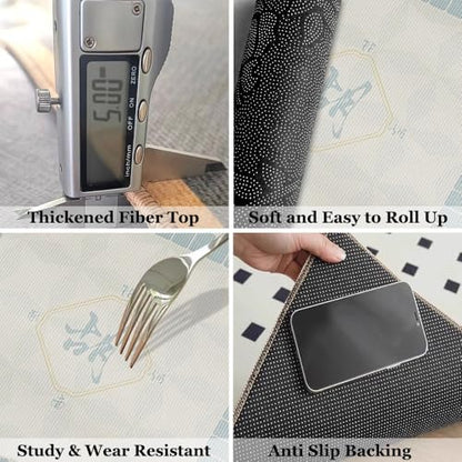 Blue Round Mahjong Mat with Carrying Bag, Anti Slip Noise Reduction Poker Card Board Tile Games Polyester Table Cover(Blue-2,23.62x23.62 in) - color: Blue-2, size: 23.62x23.62 in