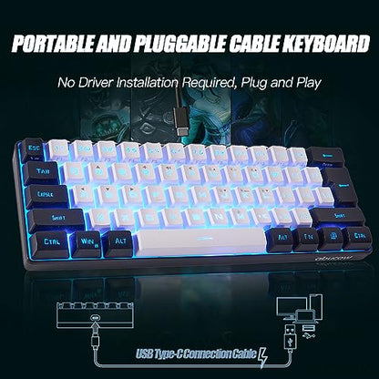 abucow 60% Percent Gaming Keyboard Minimalist Portable Wired Ultra-Compact Mini Imitation 61 Keys RGB Backlit Keyboard (White-Black) - style: White-black