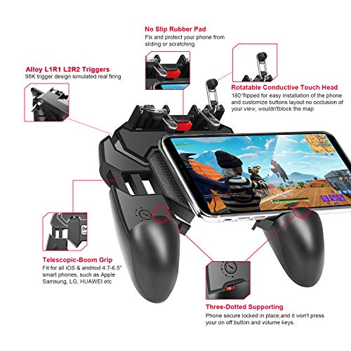DELAM Mobile Game Controller for iPhone & Android, Pubg Mobile Controller Phone Triggers for Gaming, Gaming Grip Joystick Gamepad Shoot Aim Keys for 4.7-6.5" Phone - color: PUBG Controller with 4 Triggers