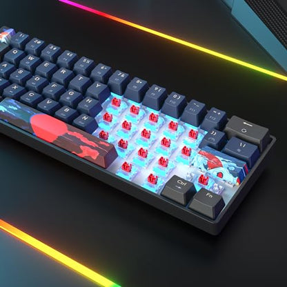 Protable 60% Percent Gaming Keyboard Mechanical, Mini Compact Ice-Blue LED Backlit 61 Keys Wired Office Keyboard with Red Switch for Mac/Win/PS4/PS5（Black/Red Switch） - color: Ice-blue 61Black/Red Switch