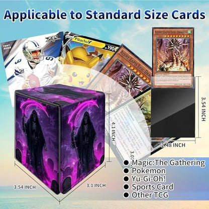 Purple Skull Card Deck Box, MTG Commander Deck Box Card Deck Case for Trading Cards, 100+ Sleeved Cards with PU Leather Magnetic Card Storage Box for TCG CCG Magic Cards - color: Card Deck Box-584