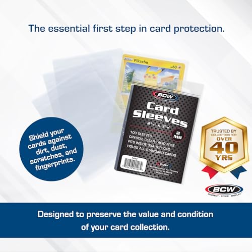 BCW Penny Sleeves - 1000 Crystal Clear Acid-Free Sleeves - 2-5/8" x 3-5/8" | for Trading Cards - Baseball, Basketball, Football, Hockey, Pokemon, MTG - color: 1000 Pack