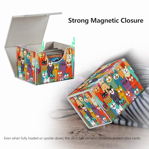 Strong Magnet Card Case Deck Box Mtg Card Box Playing Card Box Deck Box Tcg Up to 200 Cards Creative Pattern Trading Card Storage Box for Collectible Card Games, Doodle Cute Cat - color: Doodle Cute Cat