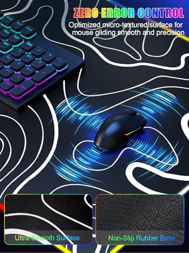 Mouse Pad with Foldable Phone Holder & Wireless Charger, XXL RGB Gaming Mousepad 31.5"x15.8" Large Desk Mat for Keyboard, Black Desk Pad with Dual Qi Charging Station | 11 Colors 5 Modes | Waterproof - color: 31.5x15.75"Phone Stand-Topographic Upgraded