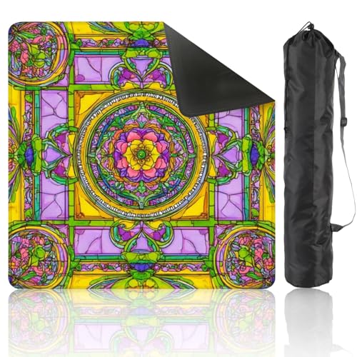 Mahjong Mat 31.5" x 31.5" Vibrant Stained Glass Floral Yellow Purple Hues Non-Slip Noise Reduction Mahjong Tiles Table Cover for Dominoes Poker Card Board and Tile Games Gift - color: Color10