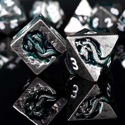 RULE DICE Serpent's Cunning DND Dice Set - Metal Dungeons and Dragons Dice for Players & DMS - Balanced Polyhedral D&D Dice, Unique D and D Gift for GMS and Players - color: Ld-antique Nickel