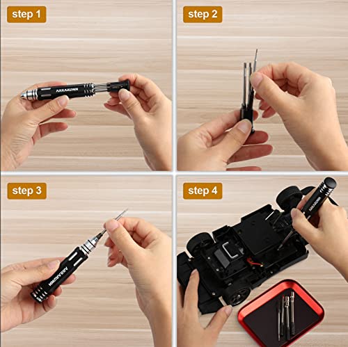 10 in 1 RC Model Repair Tools Kit with 1.5/2.0/2.5/3.0/4.0/5.5mm Hex Bits | Screwdrivers Wrench Phillips & Slotted Screwdriver Set, Metal Tray for RC Cars Helicopter Drone Boat - color: Black With Red Tray