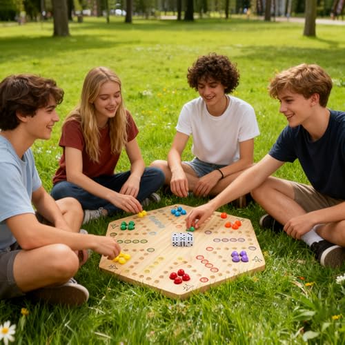 Wahoo Board Game-23.6 Inches Game Board for 4 and 6 Players | solid wooden wahoo marble board game with marbles and dice; fit party game night and indoor group entertainment - color: Extra Large, Log