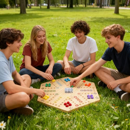 Wahoo Board Game-23.6 Inches Game Board for 4 and 6 Players | solid wooden wahoo marble board game with marbles and dice; fit party game night and indoor group entertainment - color: Extra Large, Log